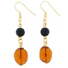 Saturn Murano Glass Earrings - Black And Golden Brown