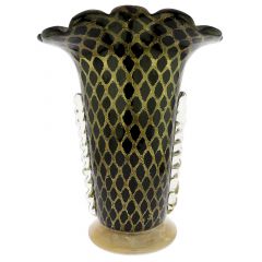 Murano Glass Golden Net Vase - Black