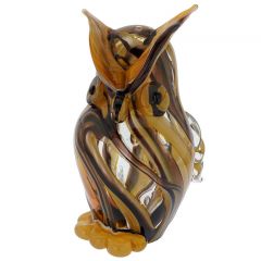 Murano Art Glass Owl - Golden Brown Waves