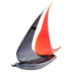 Murano Art Glass Large Sailboat - Red and Purple