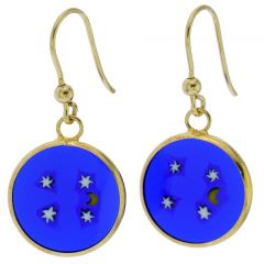 Millefiori Round Dangle Earrings "Moon and Stars"- Gold