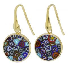 Millefiori Round Dangle Earrings "Multicolor" - Gold
