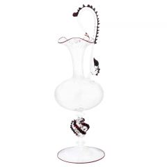 Cristallo and Red Murano Glass Large Carafe Decanter