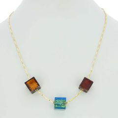 Three Cubes Gold Leaf Murano Necklace