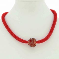 Murano Rose Flower Necklace - Red