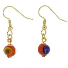 Murano Mosaic Orange Ball Earrings