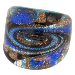 Murano Swirls Ring - Gold Aqua Blue