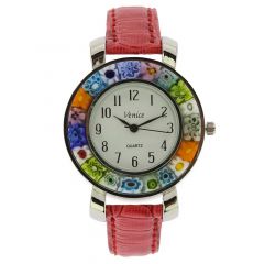 Serena Murano Millefiori Watch With Leather Band - Red