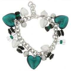 Donatella Murano Glass Hearts Charm Bracelet - Aqua