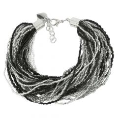 Gloriosa 36 Strand Seed Bead Murano Bracelet - Silver Grey and Black