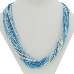 Gloriosa 24 Strand Seed Bead Murano Necklace - Silver Aqua