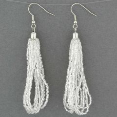 Gloriosa Seed Bead Murano Earrings - Silver White