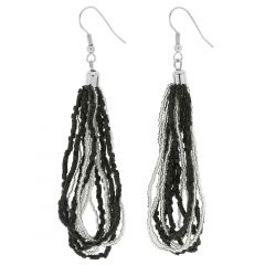 Gloriosa Seed Bead Murano Earrings - Silver Black