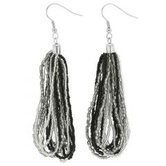 Gloriosa Seed Bead Murano Earrings - Silver Grey and Black