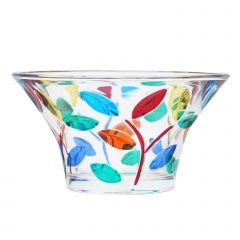 Murano Venetian Crystal Bowl Candy Dish - Multicolor Tree Leaves 3 Inch Tall