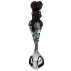 Murano Glass Silver Red Millefiori Lovers On A Base