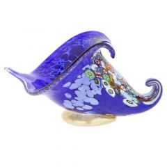Murano Millefiori Art Glass Horn Of Plenty Sculpture - Blue