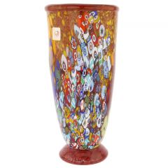 Murano Millefiori Art Glass Vase - Ruby Red