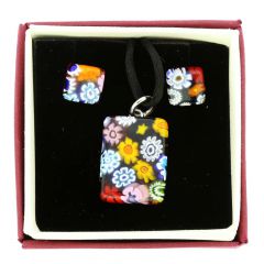 Murano Glass Millefiori Necklace and Earrings Set - Rectangular