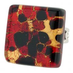 Venetian Reflections Square Adjustable Ring - Black Red