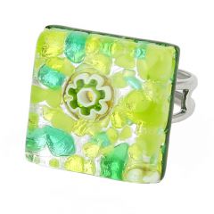 Venetian Reflections Square Adjustable Ring - Green Silver