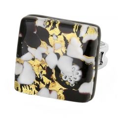 Venetian Reflections Square Adjustable Ring - Black Gold