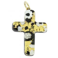 Venetian Reflections Cross Pendant - Black Gold
