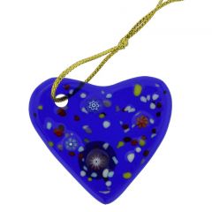 Murano Glass Heart Christmas Ornament - Blue