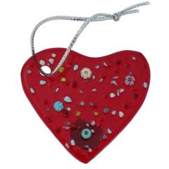 Murano Glass Heart Christmas Ornament - Red