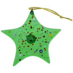 Murano Glass Star Christmas Ornament - Green
