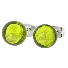 Murano Ball Stud Earrings - Lime Green