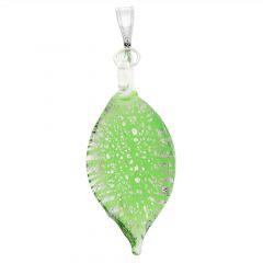 Silver Rain Murano Leaf Pendant - Green