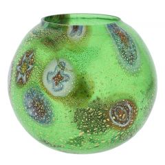 Murano Glass Millefiori Votive Candle Holder - Green
