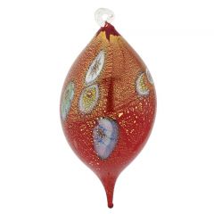 Murano Glass Millefiori Drop Christmas Ornament - Red Gold