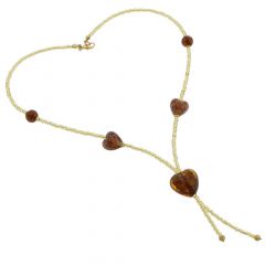 Murano Hearts Tie Necklace - Sparkling Topaz and Gold