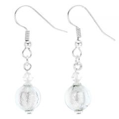 Murano Sparkling Ball Earrings - Silver White