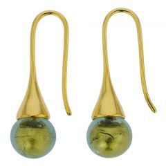 Murano Gold Drop Earrings - Olive Green
