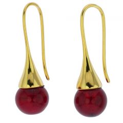 Murano Gold Drop Earrings - Ruby Red