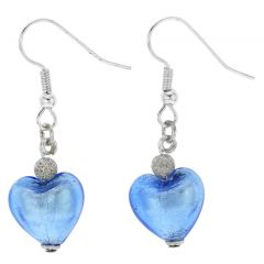 Murano Heart Earrings - Silver Ice