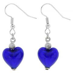 Murano Heart Earrings - Blue
