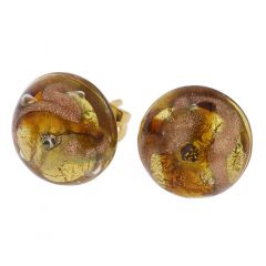 Murano Button Stud Earrings - Gold and Topaz