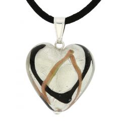 Murano Heart Pendant - Black Waves Silver