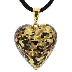 Murano Heart Pendant - Black Gold Confetti