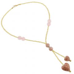 Murano Heart Tie Necklace - Rose Pink