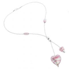 Murano Heart Tie Necklace - Striped Silver Pink