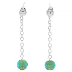 Silver Drops Murano Dangle Earrings - Aqua Green