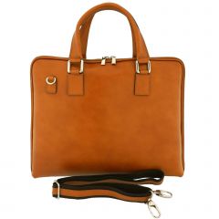 Fioretta Genuine Leather Italian Briefcase Laptop Messenger Bag Shoulder Bag For Men And Women - Tan Brown