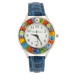 Serena Murano Millefiori Watch With Leather Band - Blue