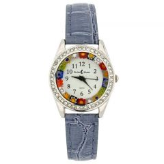 Venetian Crystals Murano Glass Watch With Leather Band - Light Blue