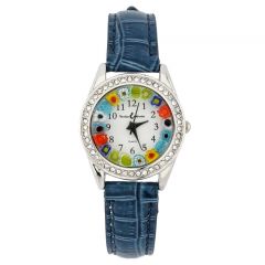 Venetian Crystals Murano Glass Watch With Leather Band - Blue